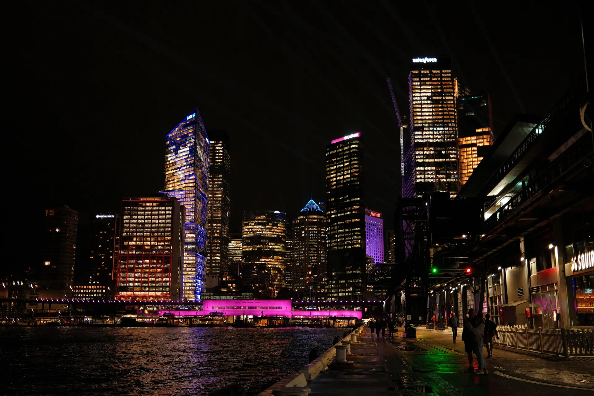 Sydney harbor skyline at night